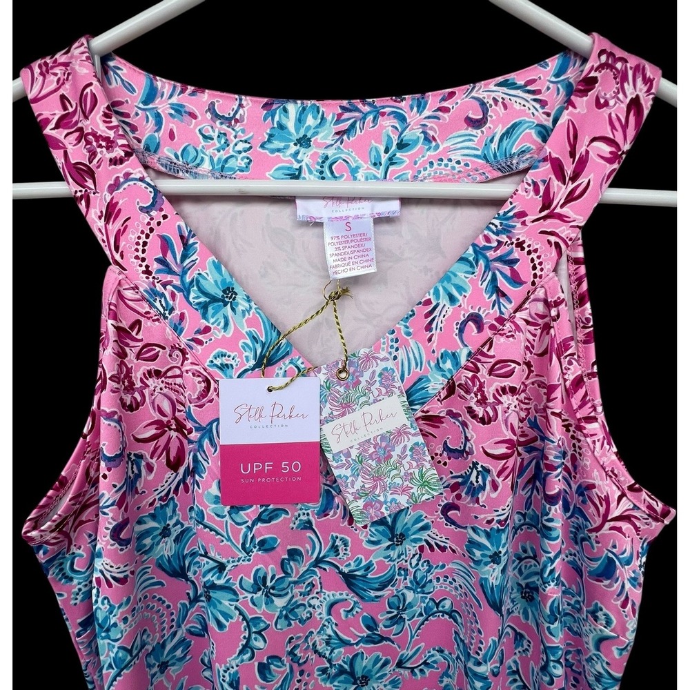 Stella Parker Women's Pink & Aqua Floral Sleeveless Sun Dress UPF 50 Size Small